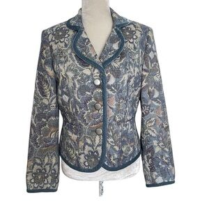 Talbots Tapestry Multicolor Blazer Jacket Women’s Size 8 Velvet Trim Floral Blue